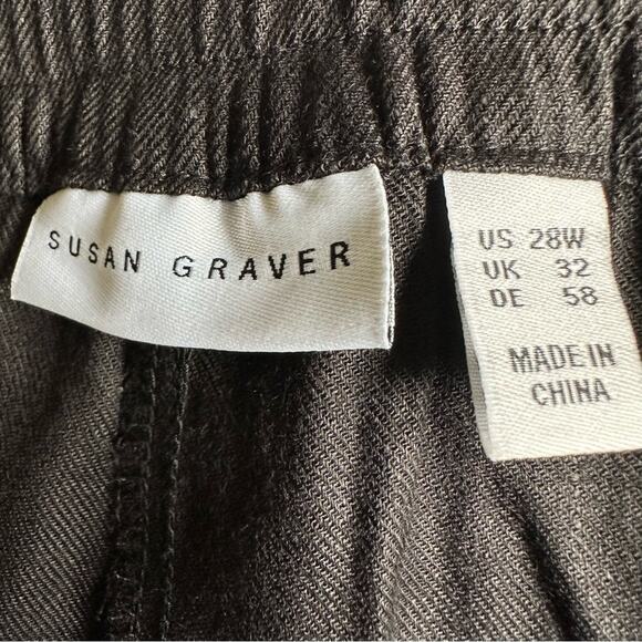 Susan Graver Trouser Pants Linen Lace Crop Pull On Black 28W Classic Resort - Picture 4 of 10